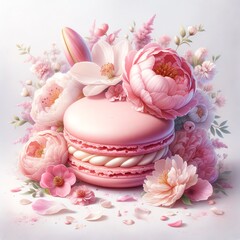 Watercolor Painting of a Soft Pink Macaron