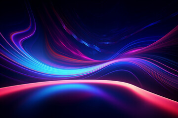 3d Render, abstract background. Neon light glowing, fluorescent lines.