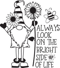 Sunflower Gnome Vector, Sunflower Illustration, Gnome Design, Sunshine 