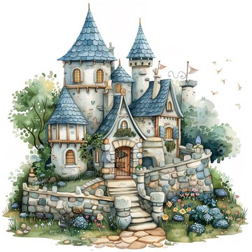 Watercolor Illustration Storybook Dreams A Fairytale Castle in the Woods