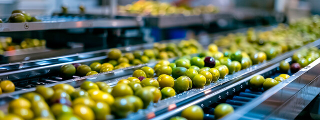 olives in the factory industry. selective focus.