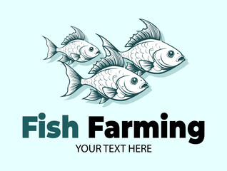 Fish farming or pisciculture creative logo. Three fish emblem. Growing fish element.