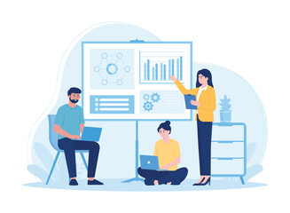 Cooperation employee communication discussion partner business project concept flat illustration