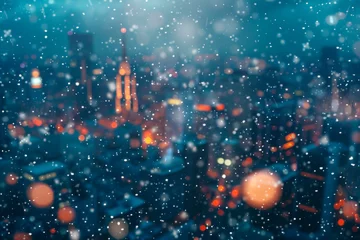 Deurstickers Large modern metropolis at night in snowfall © Evgeniya Fedorova