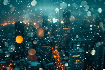 Foto op Aluminium Large modern metropolis at night in snowfall © Evgeniya Fedorova