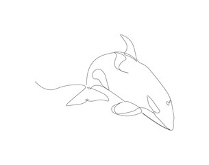 Continuous one line drawing of orca whale. One line of wild whale killer. Under ocean concept continuous line art. Editable outline.