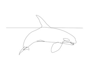 Continuous one line drawing of orca whale. One line of wild whale killer. Under ocean concept continuous line art. Editable outline.