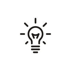 Linear icon of a light bulb with rays, a concept of business ideas and creativity.