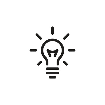 Linear icon of a light bulb with rays, a concept of business ideas and creativity.
