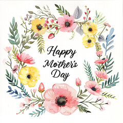 Mother's Day. Card with colorful flowers. Happy Mother's Day gift. Greeting card template