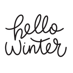 Hello Winter text black color isolated on transparent background. Hand drawn vector art.
