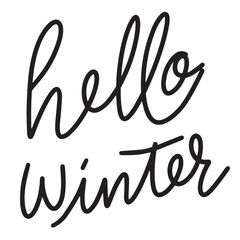 Hello Winter text black color isolated on transparent background. Hand drawn vector art.