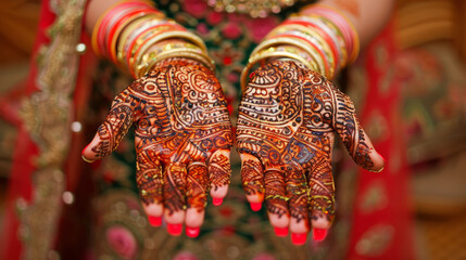 A bride showcases elaborate henna designs, a timeless Indian marriage custom celebrating union