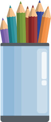Glass of pencils icon cartoon vector. Colorful draw desk. Child tool study