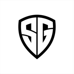 SG monogram logo with bold letters shield shape with black and white color design