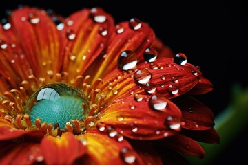 Macro shot of beautiful orange gerbera flower with water drops