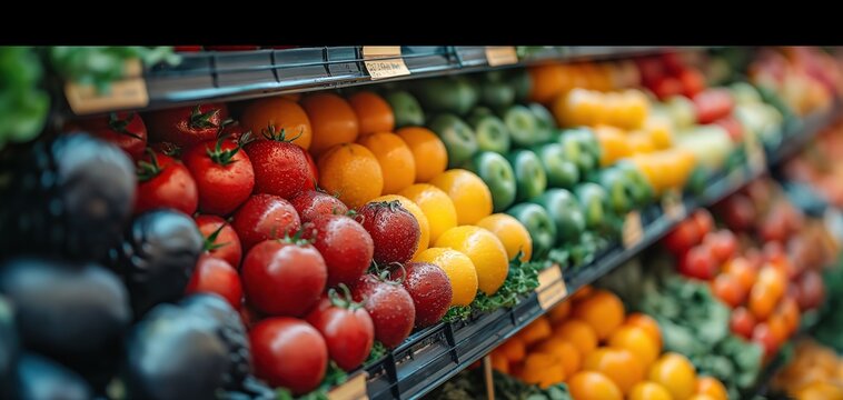 	
many kind of fresh vegetable on shelves in grocery supermarket store, Generative Ai	

