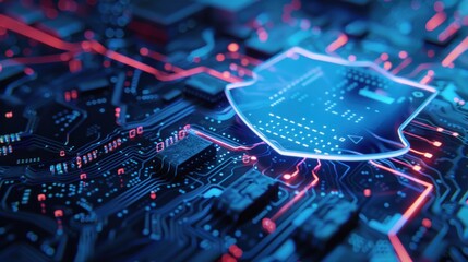 Fototapeta premium Glowing shield protection symbol digital cyber security concept