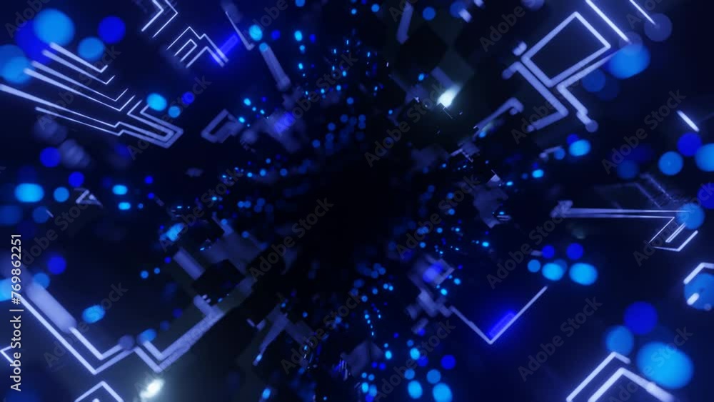 Aufkleber pattern like sci-fi hologram. fly through technology cyberspace with neon glow. sci-fi flight throug
