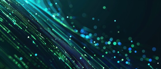 Wavy green neon line digital technology background