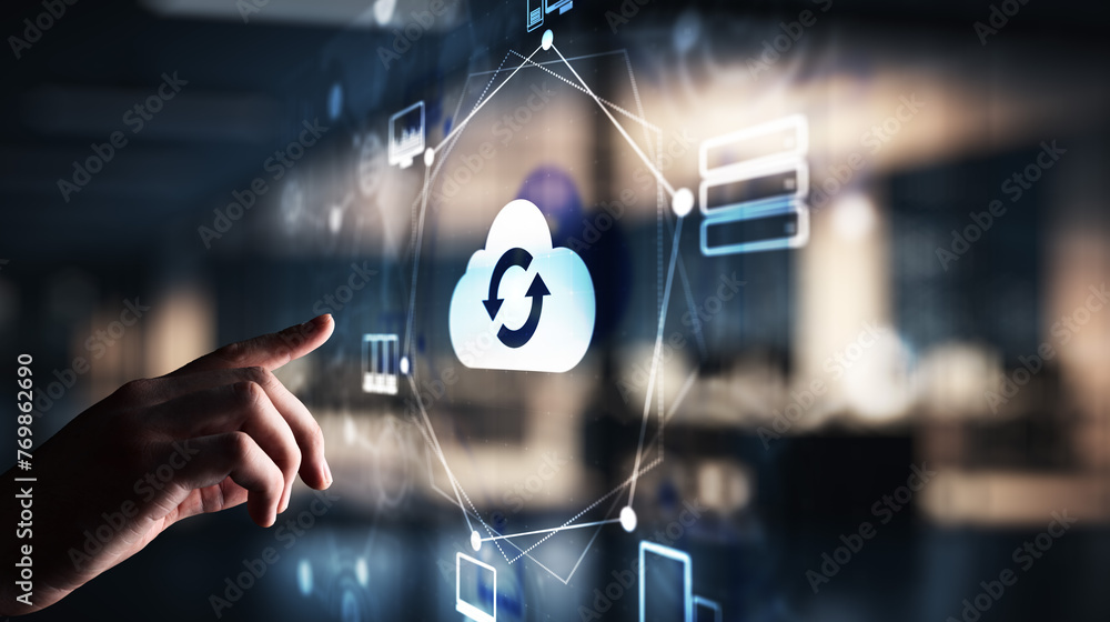 Poster cloud technology computing and data storage. internet and networking concept on virtual screen.