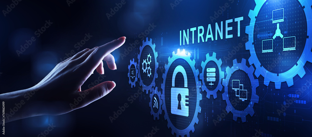 Aufkleber intranet corporate communication network business technology networking concept.