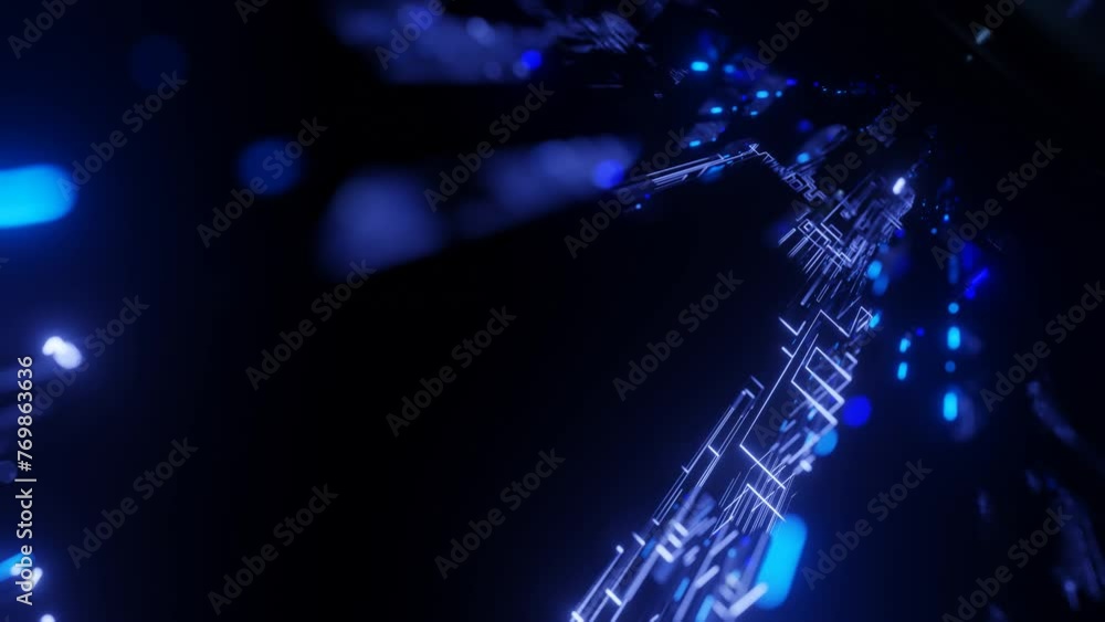 Poster pattern like sci-fi hologram. fly through technology cyberspace with neon glow. sci-fi flight throug