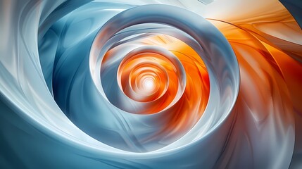 A mesmerizing blue and orange spiral with a bright center light captivates the image. The spiral is formed by concentric circles of alternating blue and orange hues, creating a dazzling optical illusi
