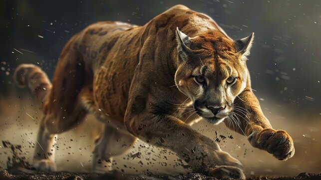 Muscular cougar attacking position