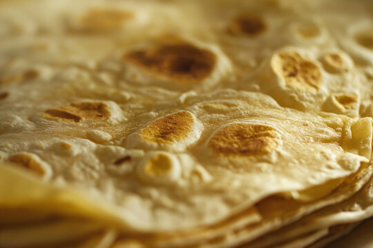 Closeup of a stack of homemade tortillas a traditional Mexican food made from corn flour