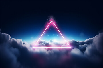 A striking image of a neon red triangle suspended amidst clouds, creating a captivating contrast between the natural softness of the clouds and the vibrant intensity of the neon glow. 