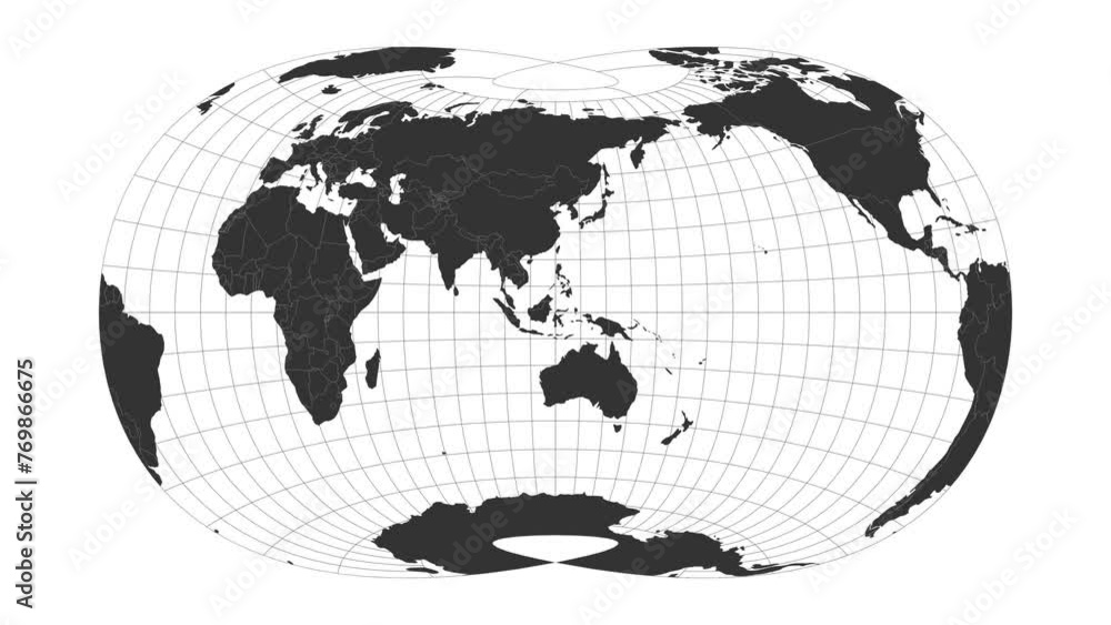 Poster world map. laskowski tri-optimal projection. animated projection. loopable video.