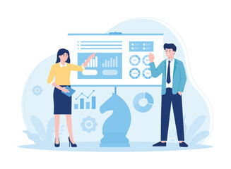 Employee business strategy report to boss concept flat illustration