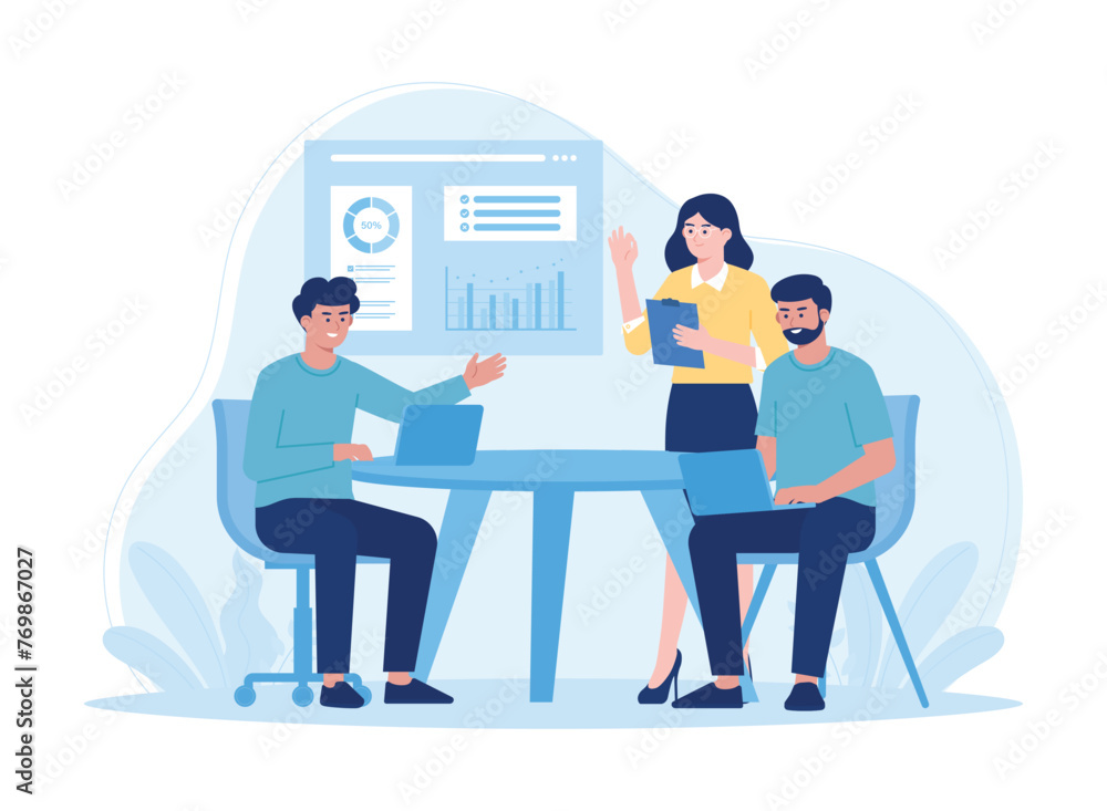 Wall mural Teamwork analyzing growth graph concept flat illustration