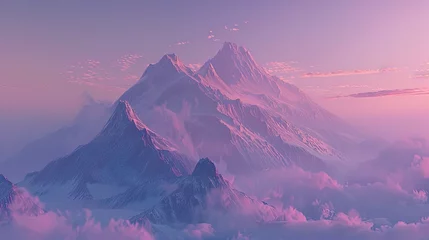 Foto op Plexiglas Surreal pink skies embrace majestic snowy peaks in a breathtaking mountain vista. © Alex