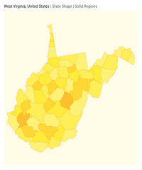 West Virginia, United States. Simple vector map. State shape. Solid Regions style. Border of West Virginia. Vector illustration.