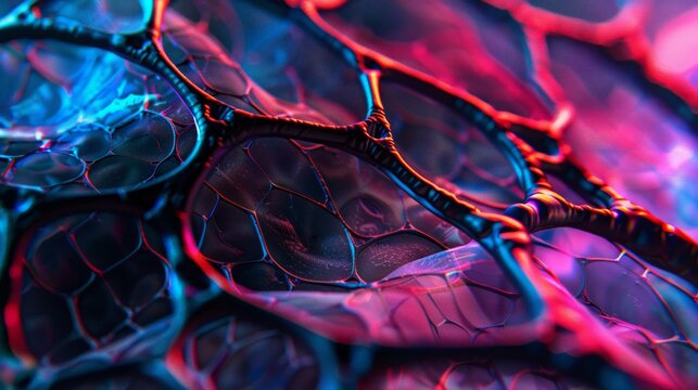 Capillary and muscle intricate pattern, closeup, backlight, high detail, vibrant palette