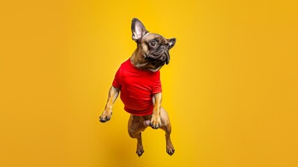 Dog in Red Shirt Jumping