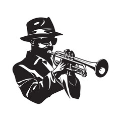 Silhouette Trumpet Player On White Background Stock Illustration