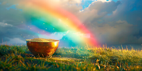 Magical Rainbow with Pot of Gold - obrazy, fototapety, plakaty