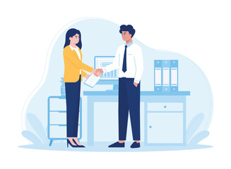 Company teamwork has achieved a successful business deal concept flat illustration