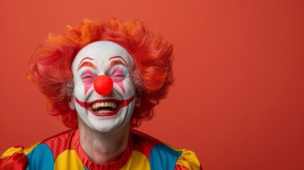 Red-Haired Clown in Clown Mask - obrazy, fototapety, plakaty