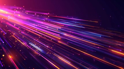 High-Speed Neon Lines on Dark Purple Background, Abstract Technology and Motion Concept, Digital Illustration