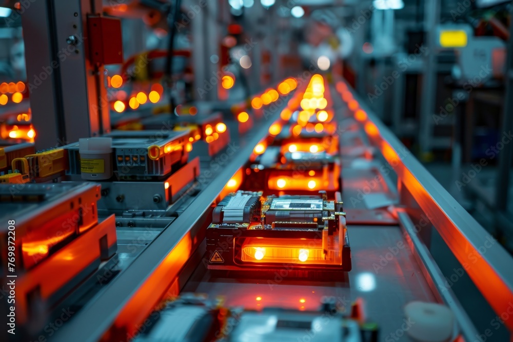Aufkleber automated machinery calibrating lithium-ion batteries in a high-tech factory