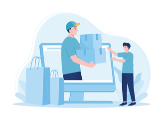 Obraz na płótnie Canvas Online shopping package delivery concept flat illustration