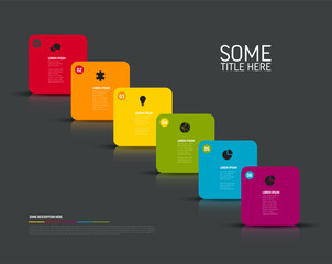 Color dark six elements template with square cards icons and description - 769872212