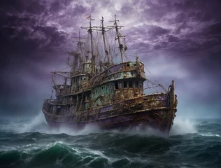 Foto auf Acrylglas old ship in the sea © Curtis