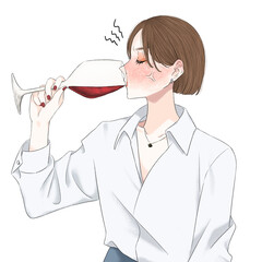 ワインを飲む酔っ払いの女性