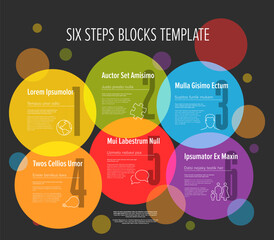 Six circle steps in cycle progress template on dark background - 769872438