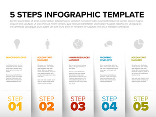 Five simple slips of paper as steps process infographic template on light background - 769872660